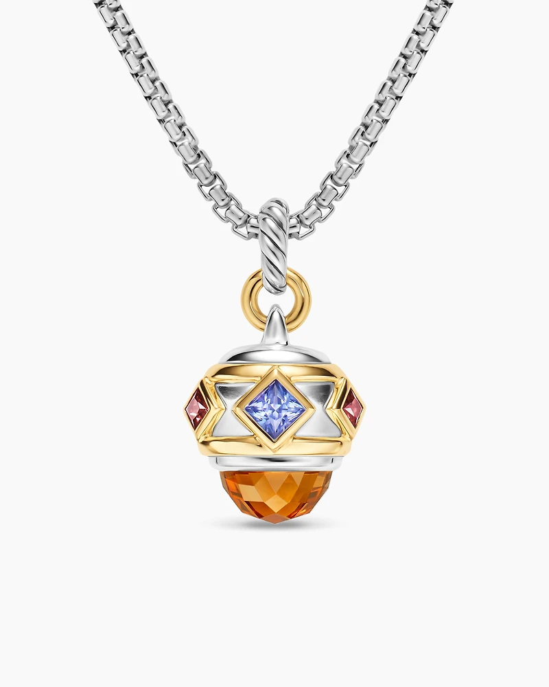 Renaissance® Amulet in Sterling Silver with 14K Yellow Gold, Madeira Citrine, Tanzanite and Rhodolite Garnet, 19.8mm