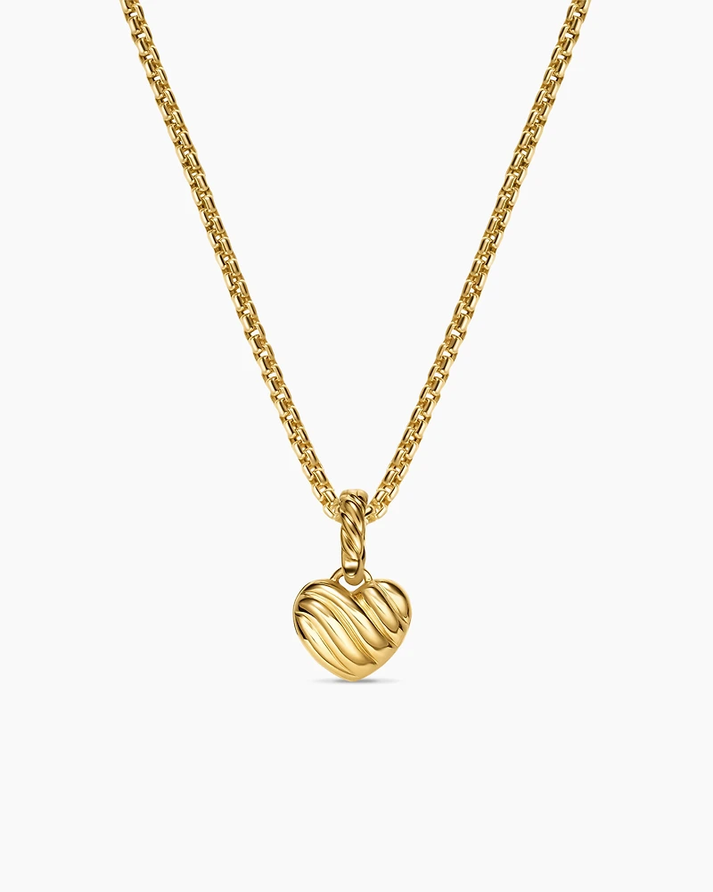 Petite Pavé Heart Amulet in 18K Yellow Gold with Pink Sapphires, 7.4mm