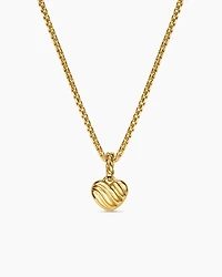 Petite Pavé Heart Amulet in 18K Yellow Gold with Pink Sapphires, 7.4mm