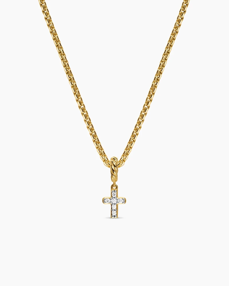 Micro Pavé Cross Amulet in 18K Yellow Gold with Diamonds, 8mm