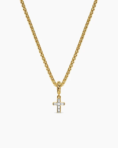 Micro Pavé Cross Amulet in 18K Yellow Gold with Diamonds, 8mm