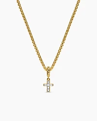 Micro Pavé Cross Amulet in 18K Yellow Gold with Diamonds, 8mm