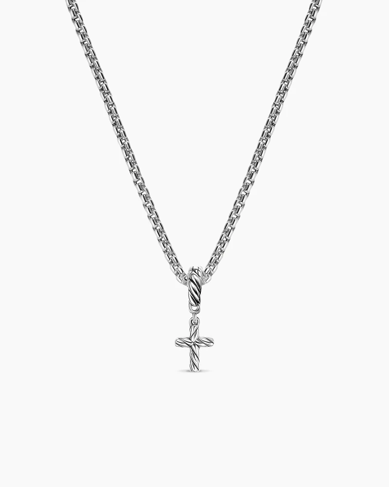 Micro Pavé Cross Amulet in Sterling Silver with Diamonds, 8mm