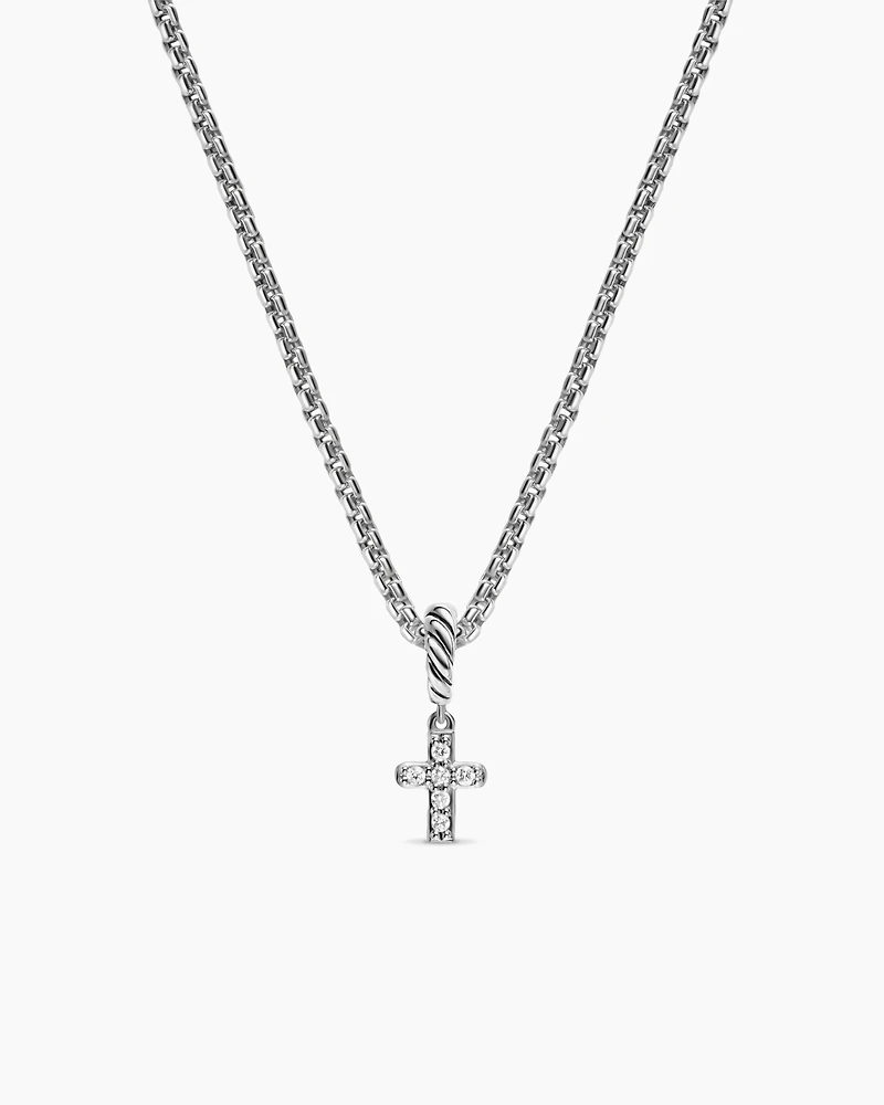 Micro Pavé Cross Amulet in Sterling Silver with Diamonds, 8mm