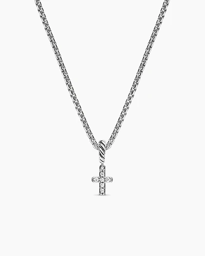 Micro Pavé Cross Amulet in Sterling Silver with Diamonds, 8mm