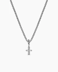 Micro Pavé Cross Amulet in Sterling Silver with Diamonds, 8mm