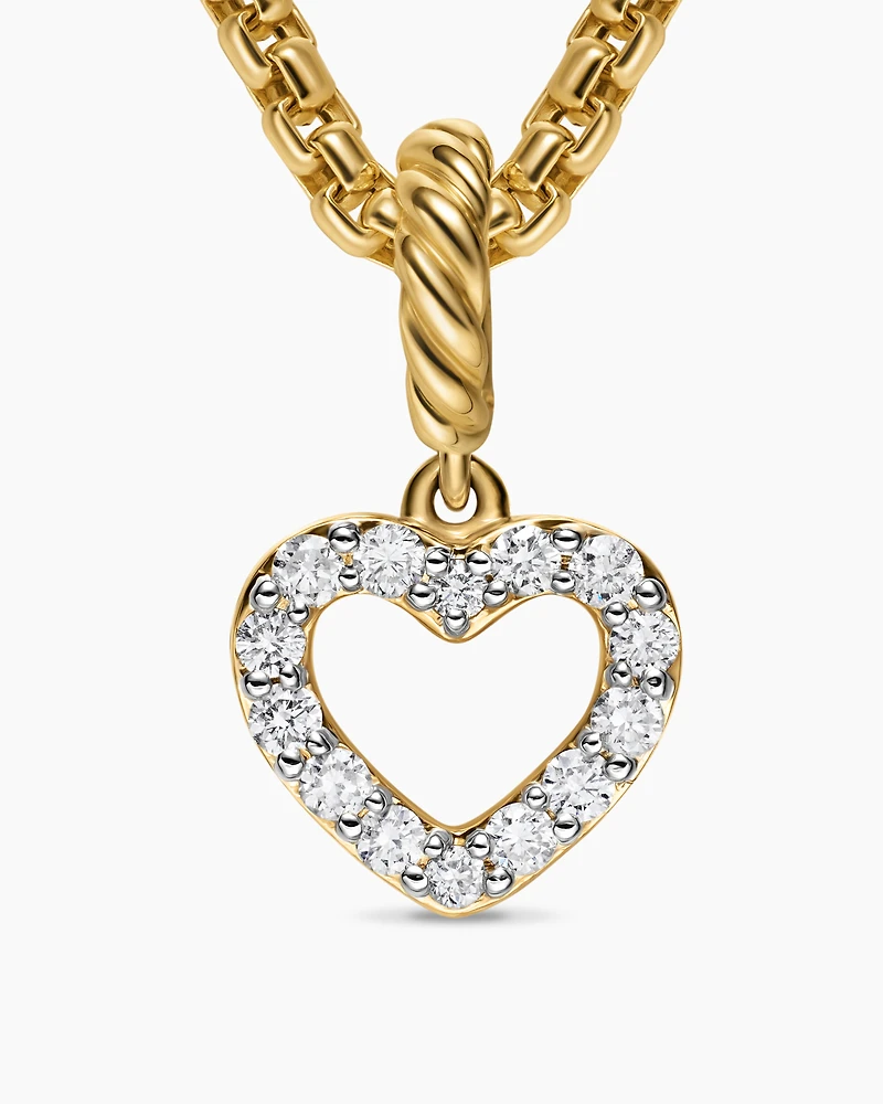 Micro Pavé Open Heart Amulet in 18K Yellow Gold with Diamonds, 6.8mm