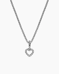 Micro Pavé Open Heart Amulet in Sterling Silver with Diamonds, 6.8mm