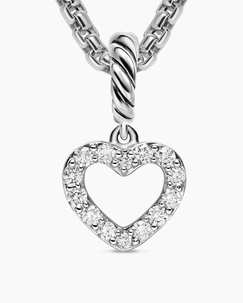 Micro Pavé Open Heart Amulet in Sterling Silver with Diamonds, 6.8mm