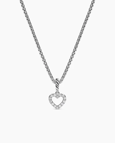 Micro Pavé Open Heart Amulet in Sterling Silver with Diamonds, 6.8mm