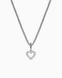 Micro Pavé Open Heart Amulet in Sterling Silver with Diamonds, 6.8mm