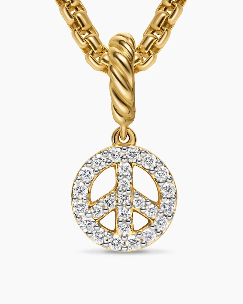 Micro Pavé Peace Sign Amulet in 18K Yellow Gold with Diamonds, 7.6mm