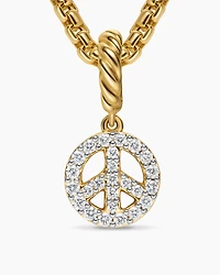 Micro Pavé Peace Sign Amulet in 18K Yellow Gold with Diamonds, 7.6mm