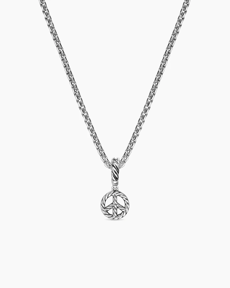 Micro Pavé Peace Sign Amulet in Sterling Silver with Diamonds, 7.6mm