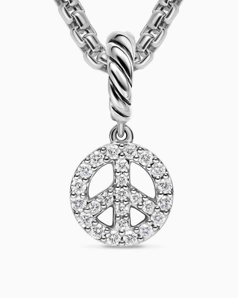 Micro Pavé Peace Sign Amulet in Sterling Silver with Diamonds, 7.6mm