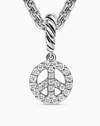 Micro Pavé Peace Sign Amulet in Sterling Silver with Diamonds, 7.6mm