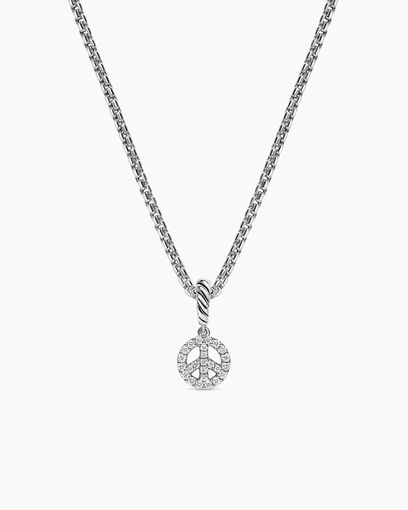 Micro Pavé Peace Sign Amulet in Sterling Silver with Diamonds, 7.6mm