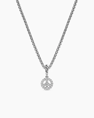 Micro Pavé Peace Sign Amulet in Sterling Silver with Diamonds, 7.6mm