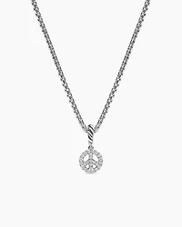 Micro Pavé Peace Sign Amulet in Sterling Silver with Diamonds, 7.6mm