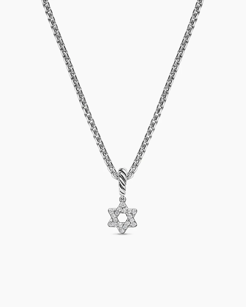 Micro Pavé Star of David Amulet in Sterling Silver with Diamonds, 7.4mm