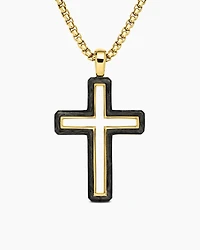 Forged Carbon Cross Pendant in 18K Yellow Gold, 37mm