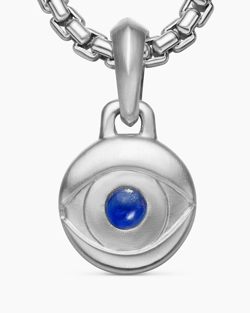 Evil Eye Amulet in Sterling Silver with Lapis, 14.5mm