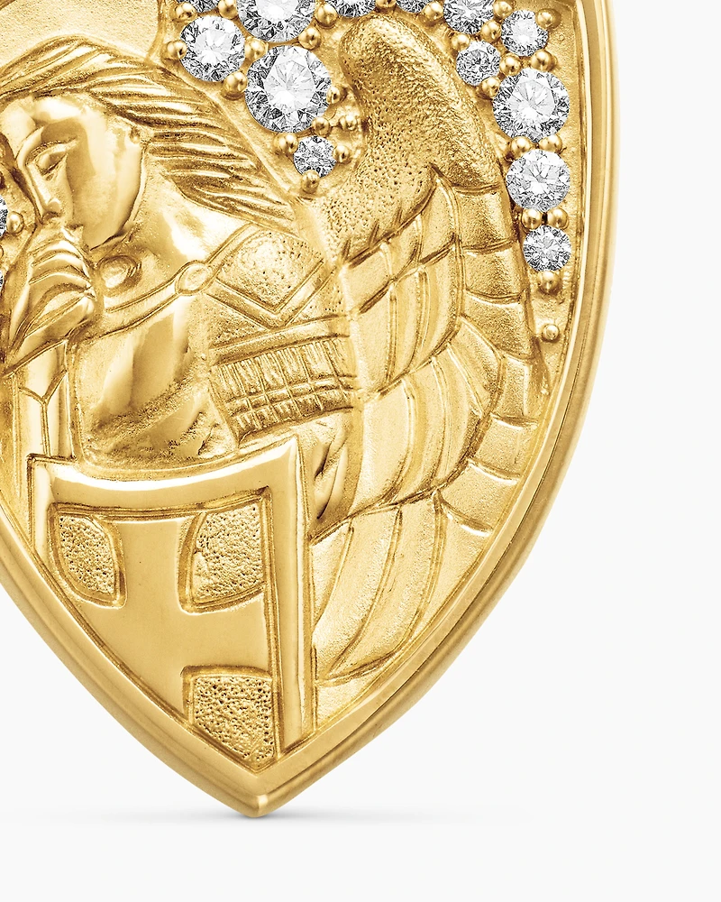 St. Michael Amulet in 18K Yellow Gold with Diamonds, 26mm