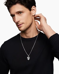 St. Michael Amulet in Sterling Silver with Black Diamonds, 26mm