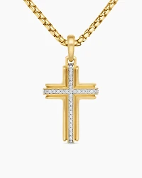 Cross Pendant in 18K Yellow Gold with Diamonds, 34mm