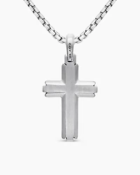 Cross Pendant in Sterling Silver with Black Diamonds, 34mm