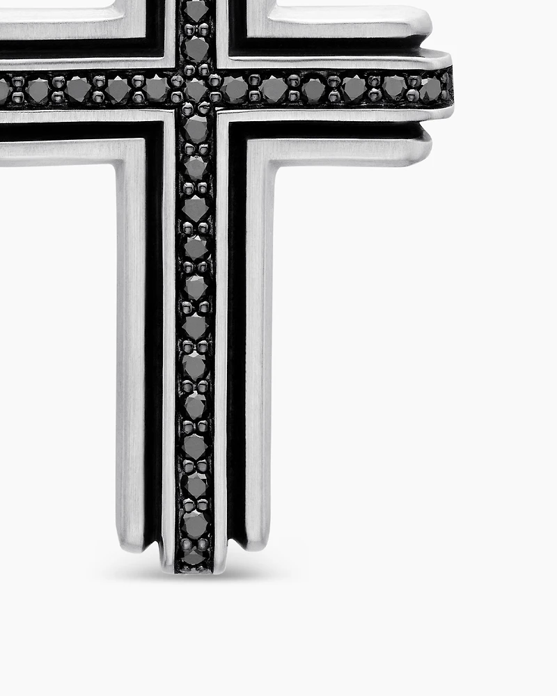 Cross Pendant in Sterling Silver with Black Diamonds, 34mm