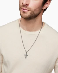 Cross Pendant in Sterling Silver with Black Diamonds, 34mm