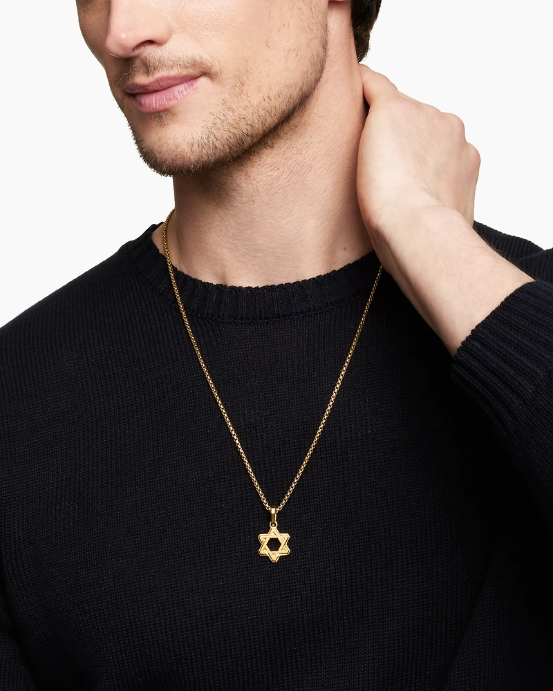 Deco Star of David Pendant in 18K Yellow Gold, 24mm