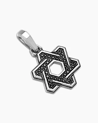 Deco Star of David Pendant in Sterling Silver with Black Diamonds, 24mm
