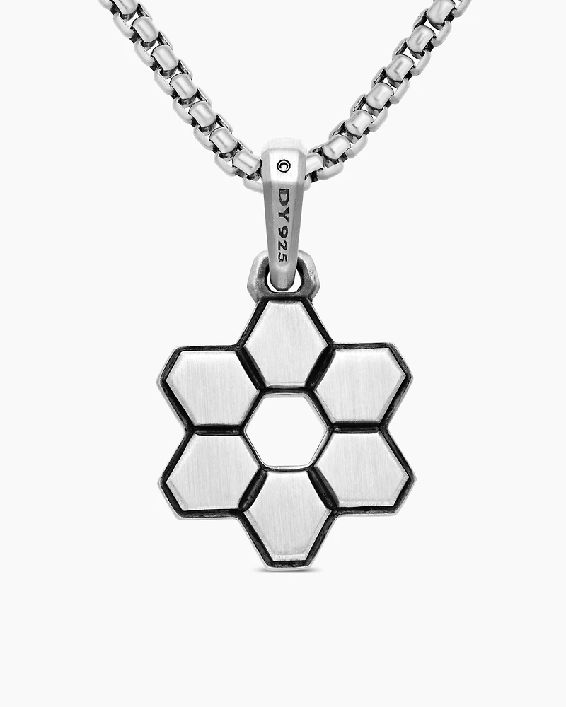 Deco Star of David Pendant in Sterling Silver with Black Diamonds, 24mm