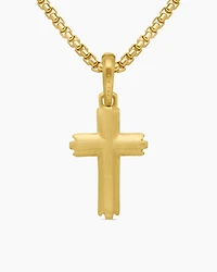 Deco Cross Pendant in 18K Yellow Gold, 27mm