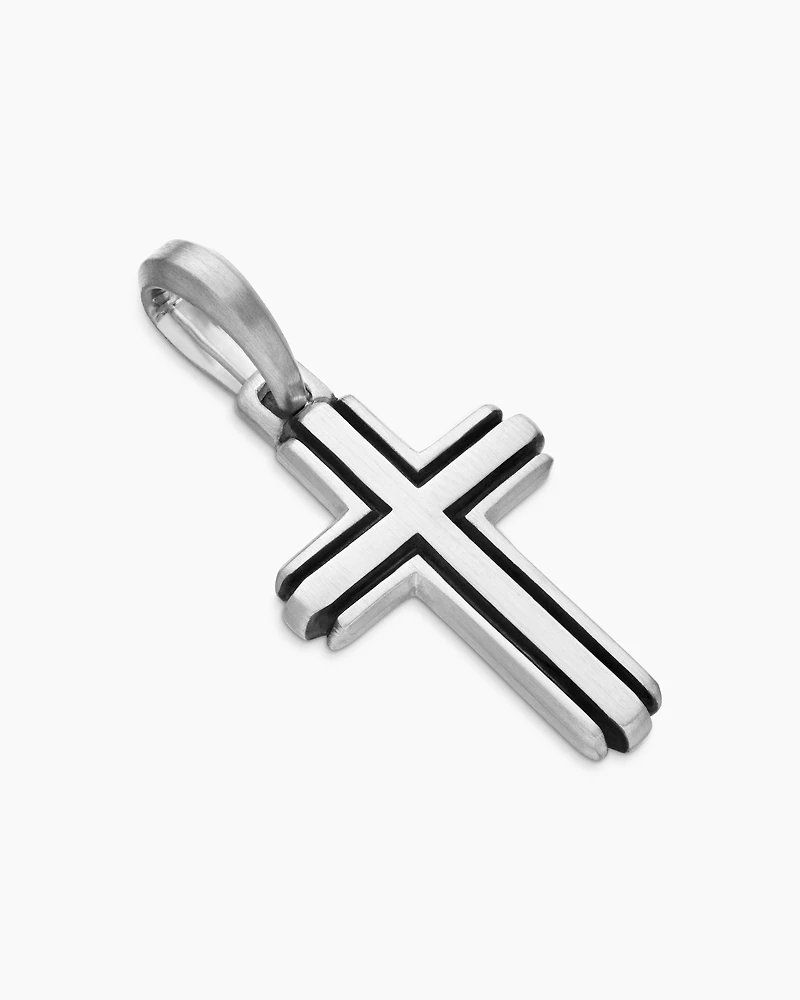 Deco Cross Pendant in Sterling Silver, 27mm