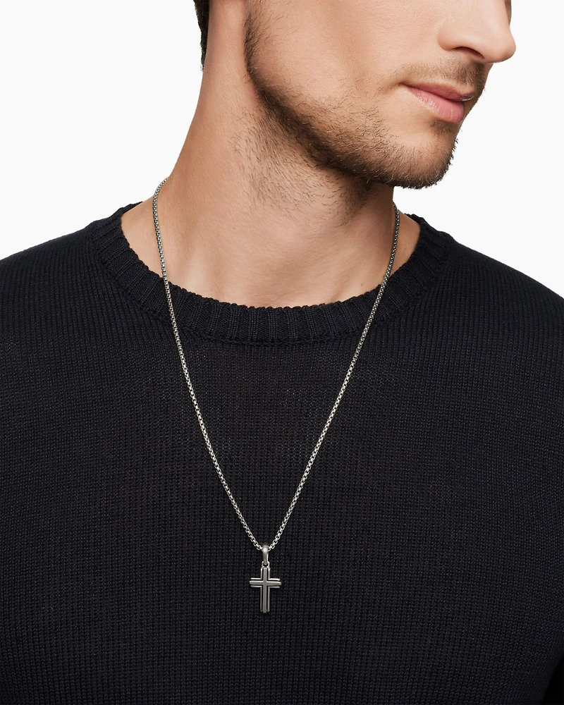 Deco Cross Pendant in Sterling Silver, 27mm