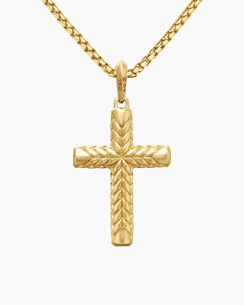 Chevron Cross Pendant in 18K Yellow Gold with Diamonds, 36mm