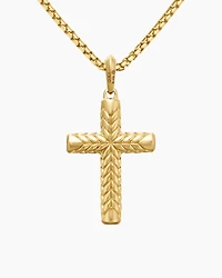 Chevron Cross Pendant in 18K Yellow Gold with Diamonds, 36mm