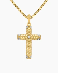 Chevron Cross Pendant in 18K Yellow Gold with Diamonds, 36mm