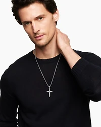 Chevron Sculpted Cross Pendant in Sterling Silver with Black Diamonds, 49mm