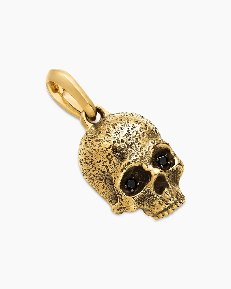 Memento Mori Skull Amulet in 18K Yellow Gold with Pavé Black Diamonds, 18mm