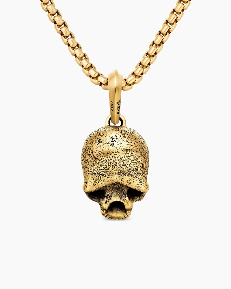 Memento Mori Skull Amulet in 18K Yellow Gold with Pavé Black Diamonds, 18mm
