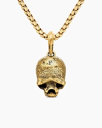 Memento Mori Skull Amulet in 18K Yellow Gold with Pavé Black Diamonds, 18mm
