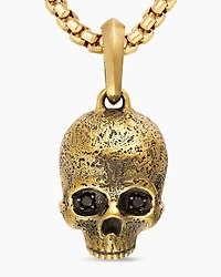 Memento Mori Skull Amulet in 18K Yellow Gold with Pavé Black Diamonds, 18mm