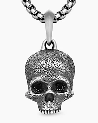 Memento Mori Skull Amulet in Sterling Silver with Pavé Black Diamonds, 18mm