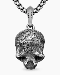Memento Mori Skull Amulet in Sterling Silver with Pavé Black Diamonds, 18mm