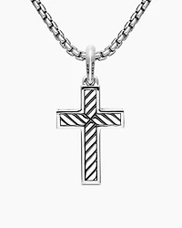 Pavé Cross Pendant in Sterling Silver with Black Diamonds