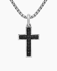 Pavé Cross Pendant in Sterling Silver with Black Diamonds
